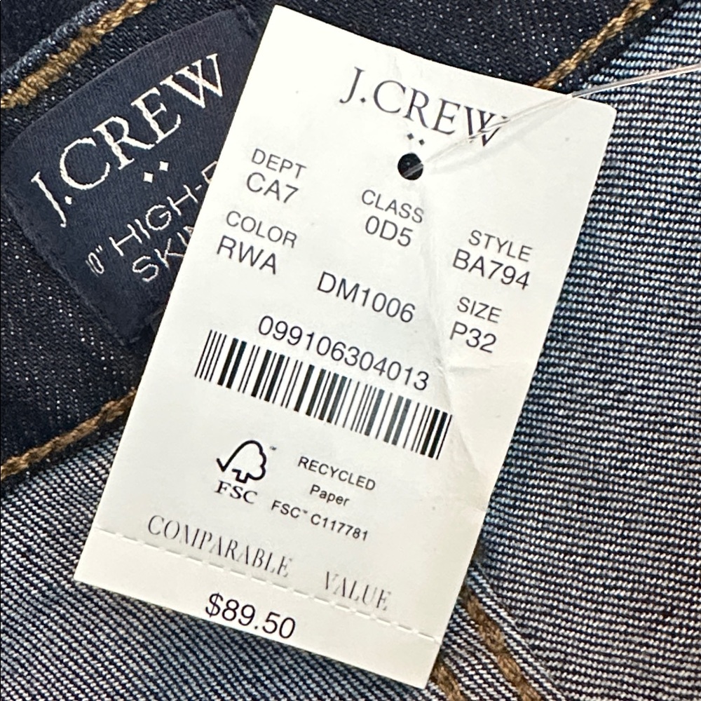 NWT J. CREW 10” High Rise Skinny Dark Wash Signature Stretch 32 Petite - Picture 12 of 12